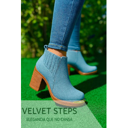 Botín Denim Indigo Libre |con Taco de Madera | Velvet Steps